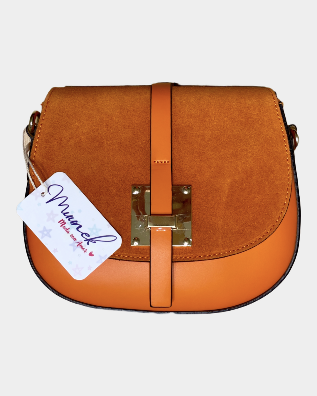 BOLSO EN PIEL CON SOLAPA DE ANTE