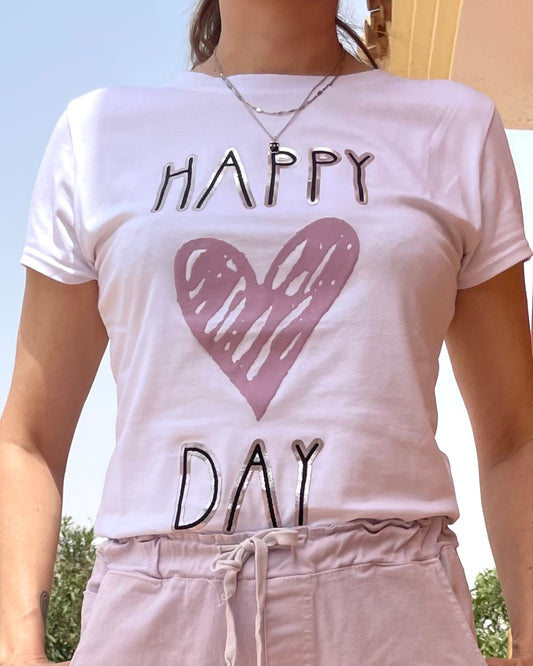 CAMISETA ALGODON BLANCA HAPPY DAY